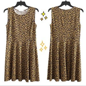 Lark & Ro floral slip-on skater mini dress, navy mustard yellow